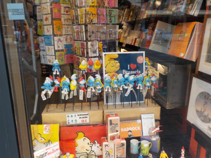 Smurfs in a gift shop in Brussels