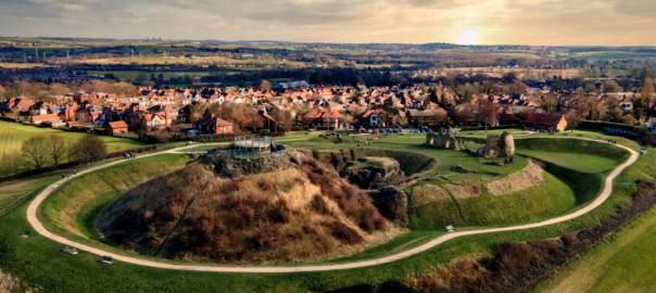 Drone shot of Sandal Castle in Wakefield Yorkshire